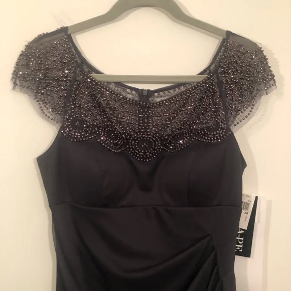 xscape beaded cocktail dress Xscape Womens Beaded V Neck Cocktail Dress Silver 0